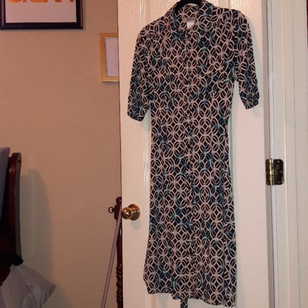 Brown/White/Blue Swirl & Circle Pattered Dress